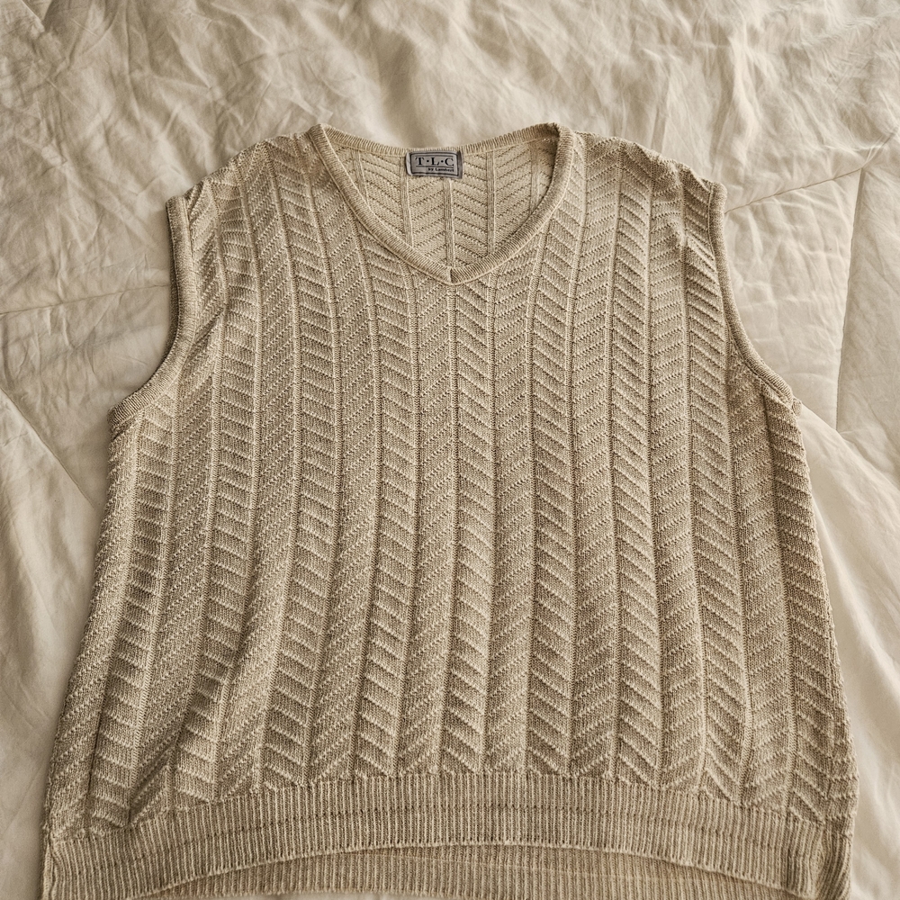 TLC Women's Oversized Cream V-Neck Sweater, Size 14
